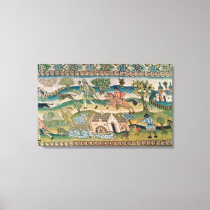 Bradford Table Carpet, detail of scenes of rural l Canvas Print
