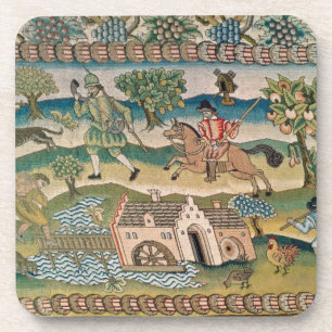 Bradford Table Carpet, detail of scenes of rural l Coaster