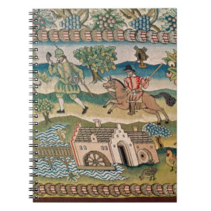 Bradford Table Carpet, detail of scenes of rural l Notebook