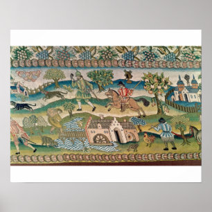 Bradford Table Carpet, detail of scenes of rural l Poster