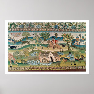 Bradford Table Carpet, detail of scenes of rural l Poster