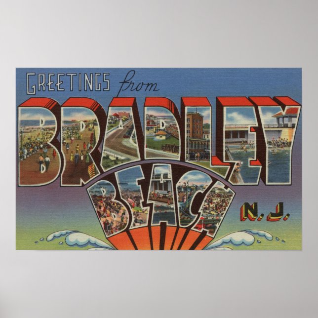 Bradley Beach, New Jersey - Large Letter Scenes Poster (Front)