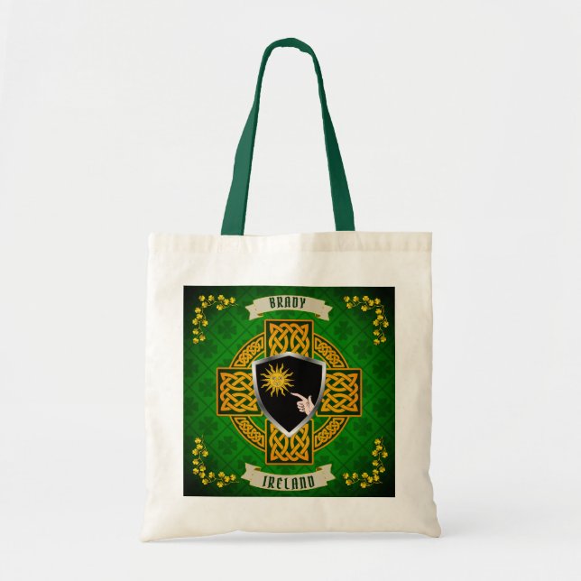 Brady Irish Shield & Celtic Cross Personalized Tote Bag (Front)