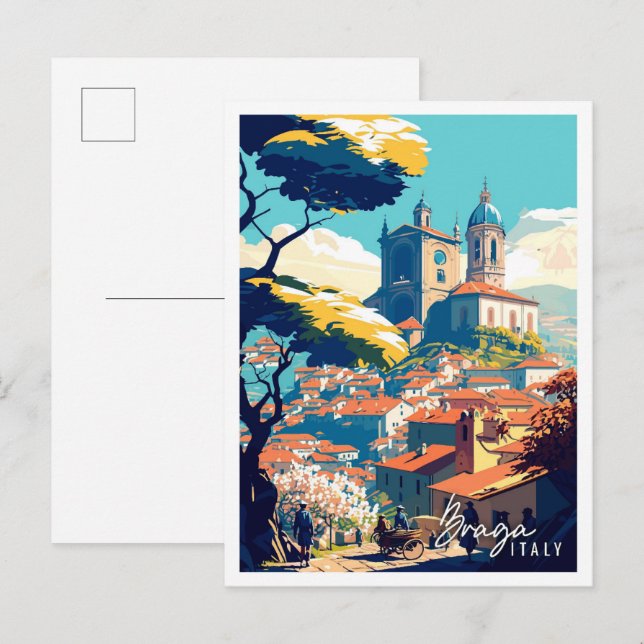 Braga Italy vintage travel illustration Postcard (Front/Back)
