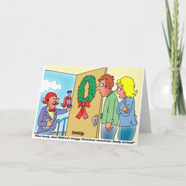 BRAGGY CHRISTMAS NEWSLETTER CARTOON GREETING CARD (Front)