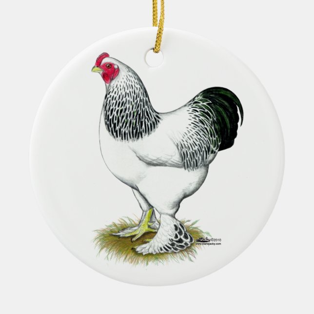 Brahma:  Light Rooster Ceramic Tree Decoration (Front)