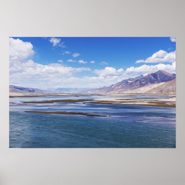 Brahmaputra river and mountain landscape - Tibet Poster (Front)