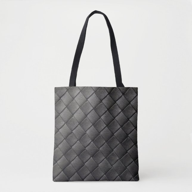 Braided Black Leather: Vintage Texture Tote Bag (Front)