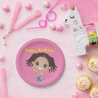 Braided Girl Birthday Tableware (African-American) Paper Plate