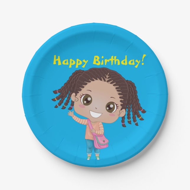 Braided Girl Birthday Tableware (African-American) Paper Plate (Front)