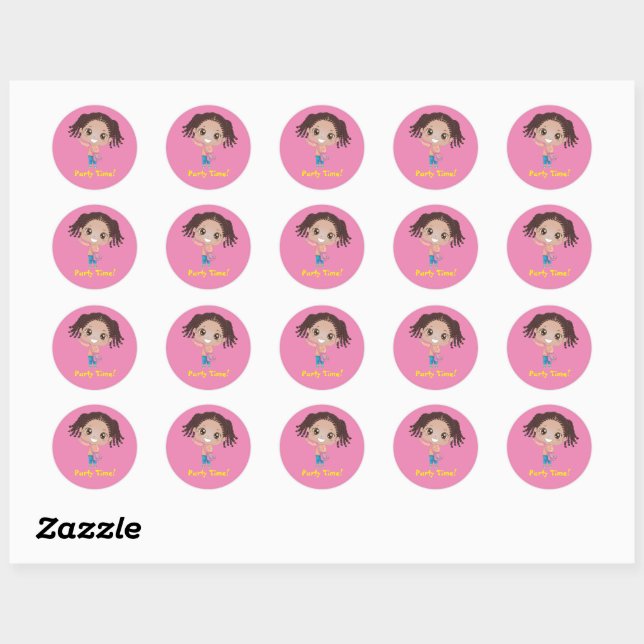 Braided Girl "Party Time" (African-American) Classic Round Sticker (Sheet)