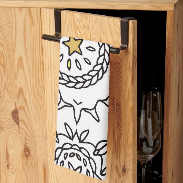 Braided Mandala and Leaf Motif Design Tea Towel (Thirds Fold)