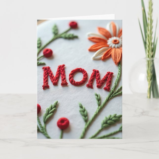 Braided Mum Floral Textile Card (Front)