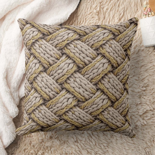 Braided Thread Knit Texture – Warm Beige (3) Cushion (Blanket)