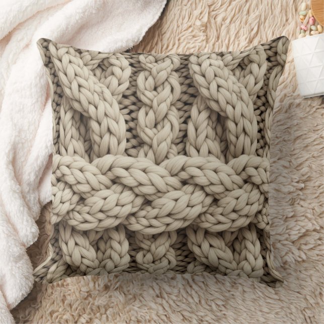 Braided Thread Knit Texture – Warm Beige (4) Cushion (Blanket)