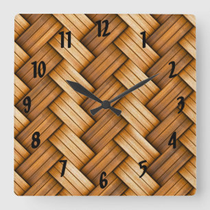 Braided wicker basket woven square wall clock