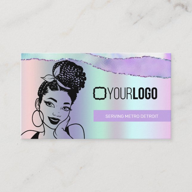 Braiding Stylist Pastel Purple Metallic Your Logo  Business Card (Front)