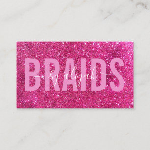 Braids Bold Typography Sparkly Pink Glitter Business Card
