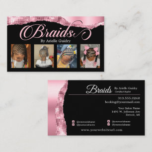 Braids Hair Braiding Stylist Salon Add Photos Pink Business Card