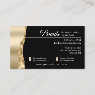 Braids Hair Braiding Stylist Salon Gold Glam Photo Business Card