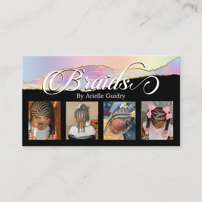 Braids Hair Braiding Stylist Salon Rainbow Photo Business Card (Front)