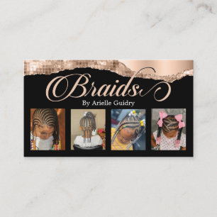Braids Hair Braiding Stylist Salon Rose Gold Photo Business Card