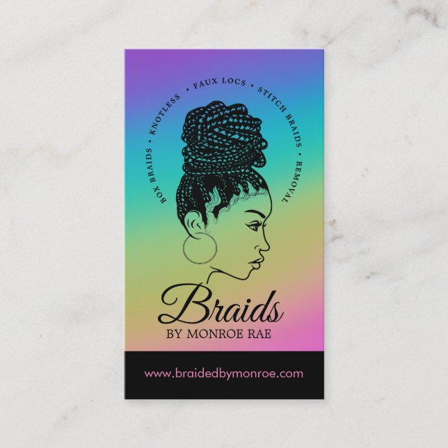Braids Hair Stylist Braider Beautician Salon Busin Business Card (Front)