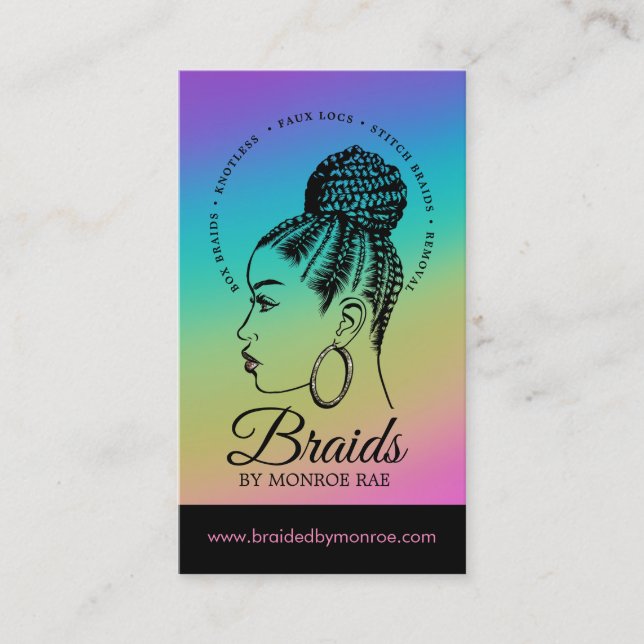 Braids Hair Stylist Braider Beautician Salon Busin Business Card (Front)