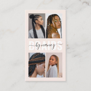braids handwritten script Blush Pink qr code photo Business Card
