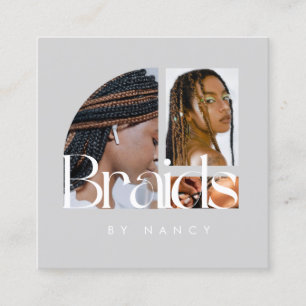 Braids Photo Collage Light Gray Square Business Card