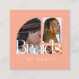 Braids Photo Collage Peach  Square Business Card