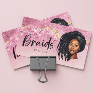 Braids Rose Gold & Pink Monogram Business Card