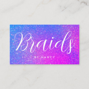 Braids Typography Purple Holographic Glitter Business Card