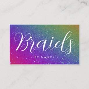 Braids Typography Rainbow Glitter Sparkle  Business Card