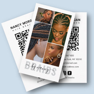 Braids Typography Script 4 Photo Collage QR Code Business Card