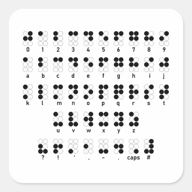 Braille alphabet blind letters symbol square sticker (Front)