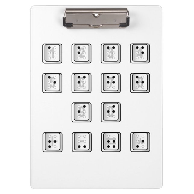 Braille Computer Key Numbers Clipboard (Front)