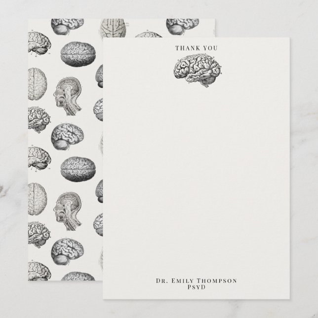 Brain Anatomy Biology Illustrations Psychologist Thank You Card (Front/Back)