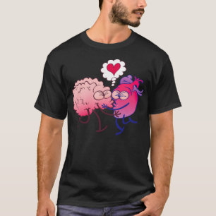 Brain and heart in love kissing western cool T-Shirt
