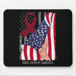 Brain Aneurysm Awareness American Flag Burgundy Ri Mouse Mat