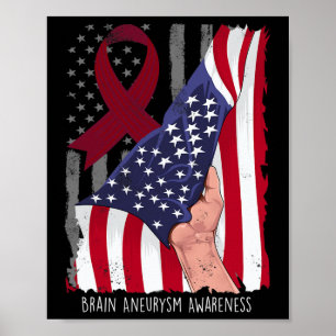 Brain Aneurysm Awareness American Flag Burgundy Ri Poster