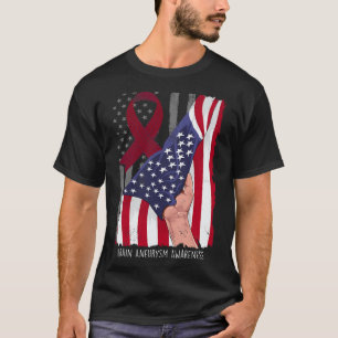 Brain Aneurysm Awareness American Flag Burgundy Ri T-Shirt