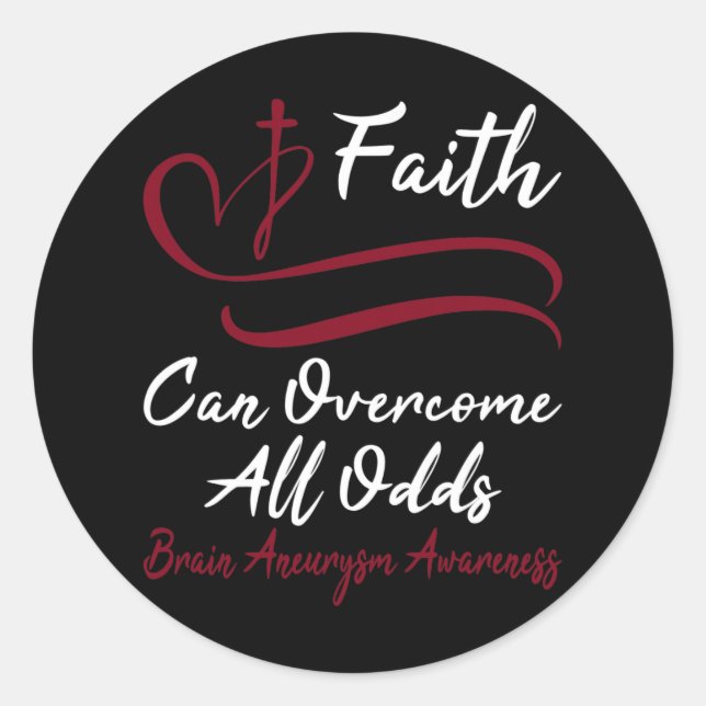 Brain Aneurysm Awareness Burgundy Ribbon Christian Classic Round Sticker (Front)