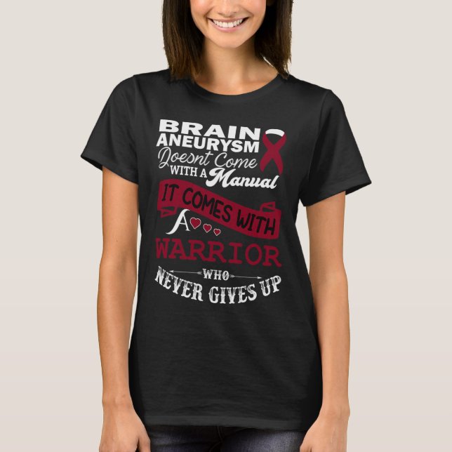 Brain Aneurysm Awareness Burgundy Ribbon Warrior S T-Shirt (Front)