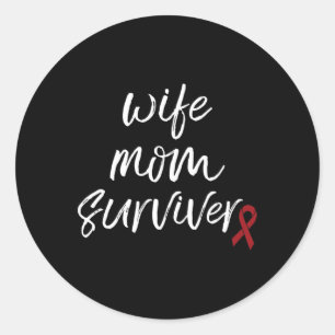 Brain Aneurysm Awareness Burgundy Ribbon Wife Mum Classic Round Sticker