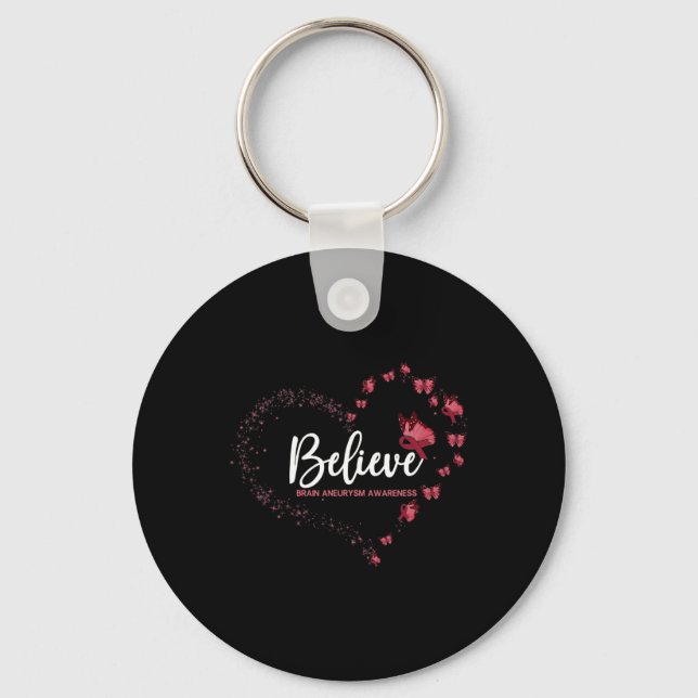 Brain Aneurysm Awareness Butterfly Believe  Key Ring (Front)