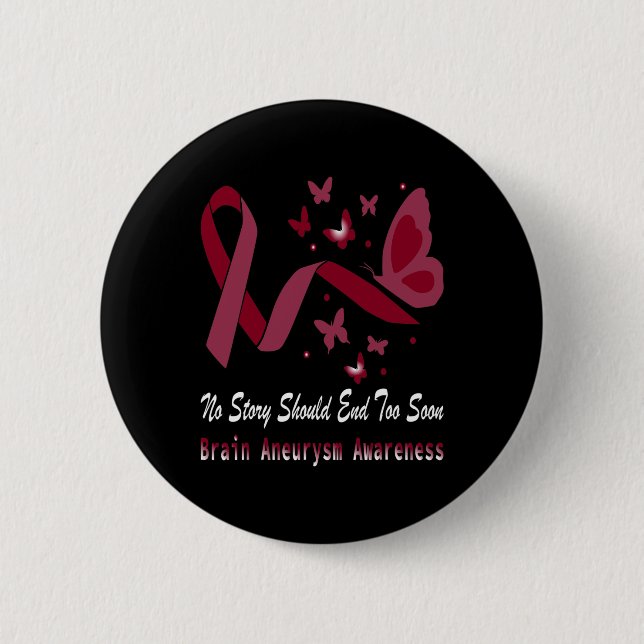 Brain Aneurysm Awareness Butterfly Burgundy Ribbon 6 Cm Round Badge (Front)