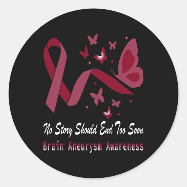 Brain Aneurysm Awareness Butterfly Burgundy Ribbon Classic Round Sticker (Front)
