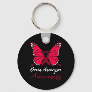 Brain Aneurysm Awareness Butterfly Burgundy Ribbon Key Ring