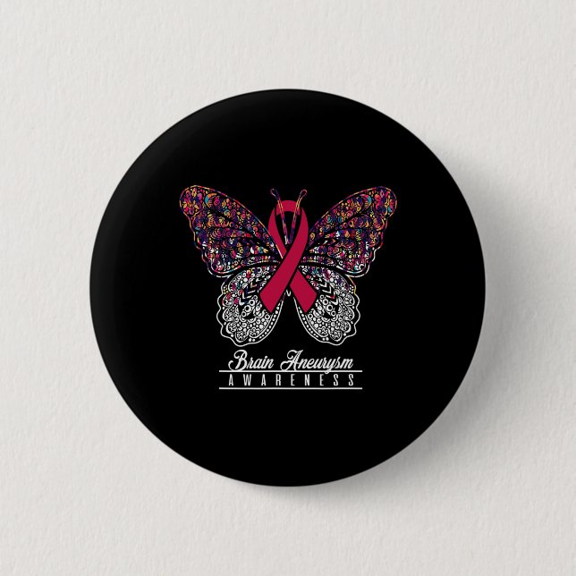 Brain Aneurysm Awareness Butterfly Lovers Gifts  6 Cm Round Badge (Front)